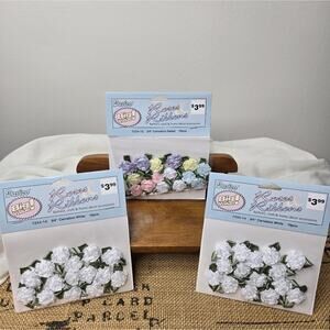 NWT Darice White & Pastel Ribbon Carnations Set ¾" Size 3packs of 15 each